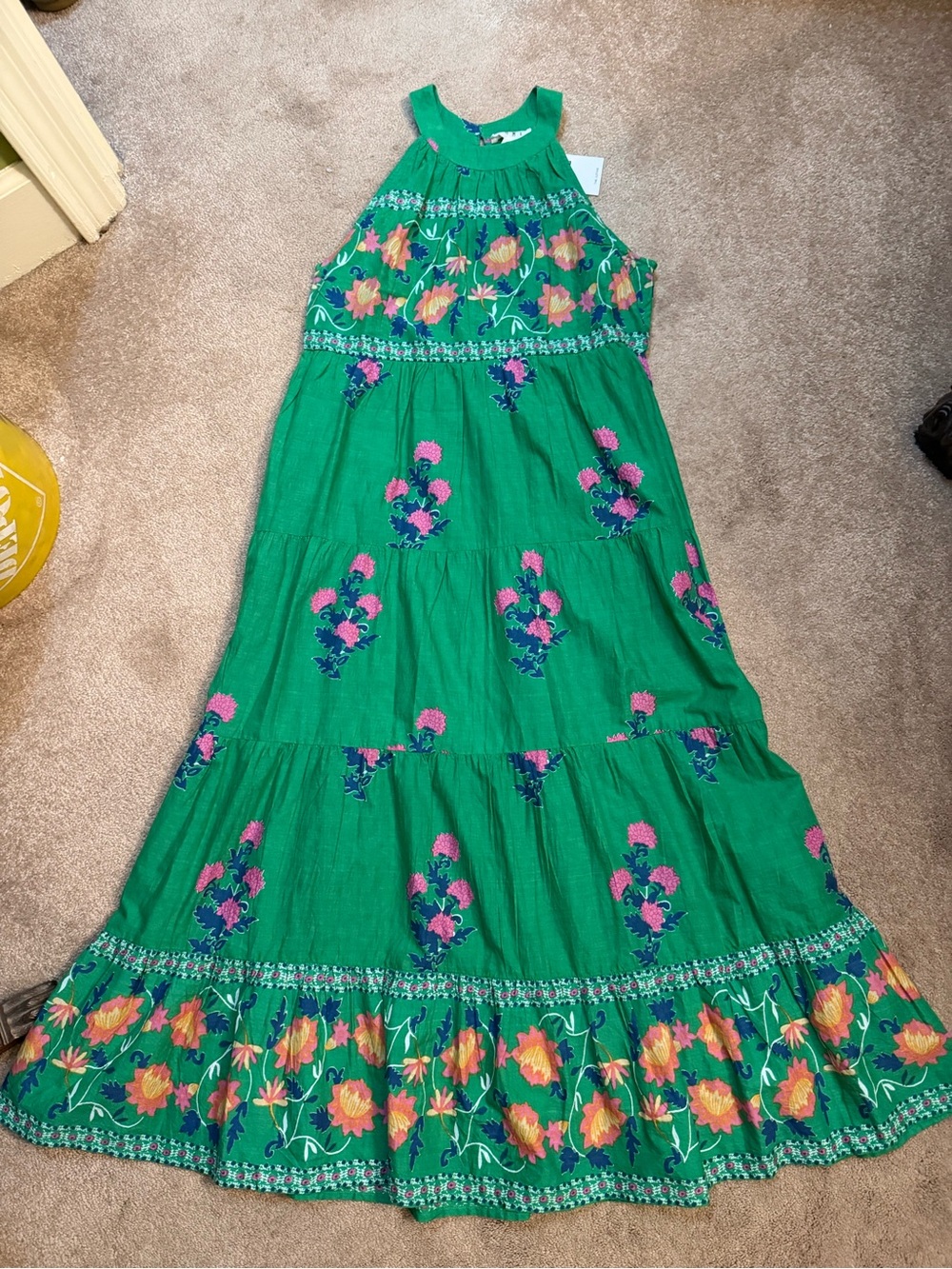 THML Women’s XSmall  Green Embroidered Floral Maxi Dress NEW with tags